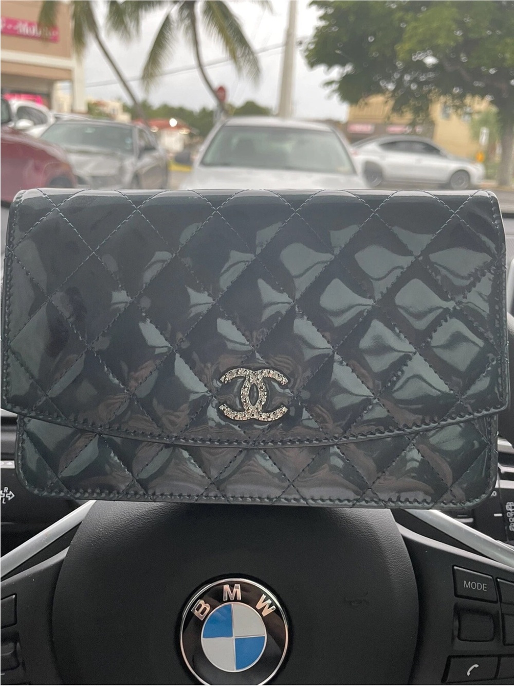 Chanel Quilted Patent Leather Wallet on Chain